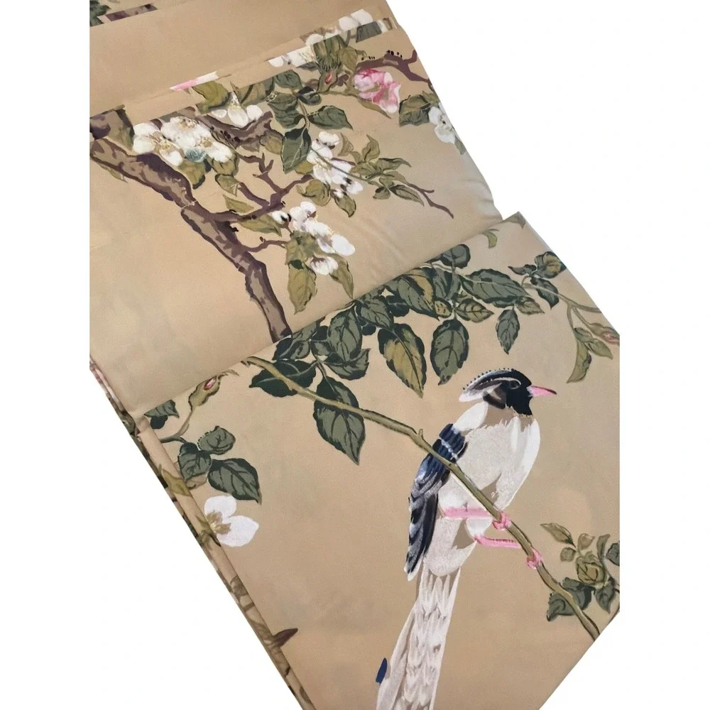 Vintage Springmaid Songbirds Flat Sheet Chinoiserie Grandmillennial Botanical